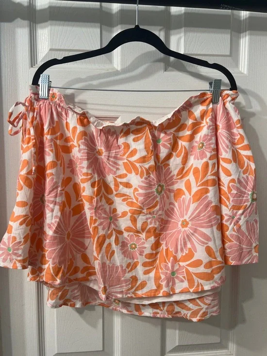 Aerie Floral Two Piece Set Crop Top + Tie Side Skirt Orange Pink Summer Size XXL - Picture 4 of 4
